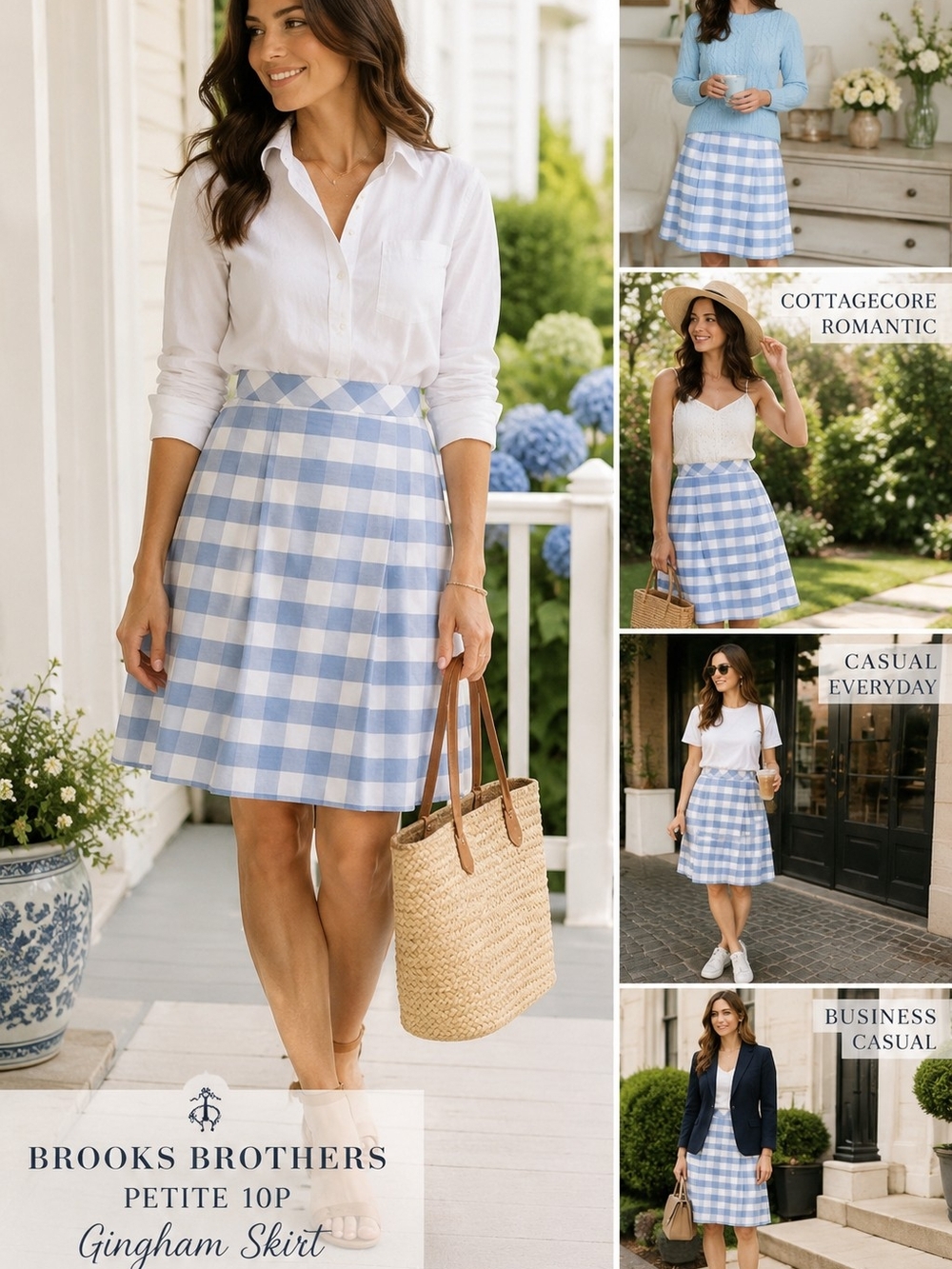 Brooks Brothers Petite 10P Silk Blend A-Line Skirt Preppy Cottagecore Coastal